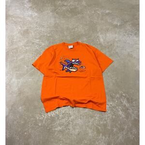 Vtg Cancun Shark T-Shirt XL Caribbean Side Mexico Funny Cartoon Fish Orange Tee
